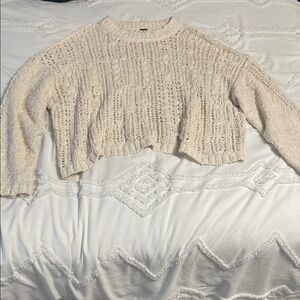 Free People Oversized Knit Sweater Shoulder Cut Outs Cream See through Size XS/S